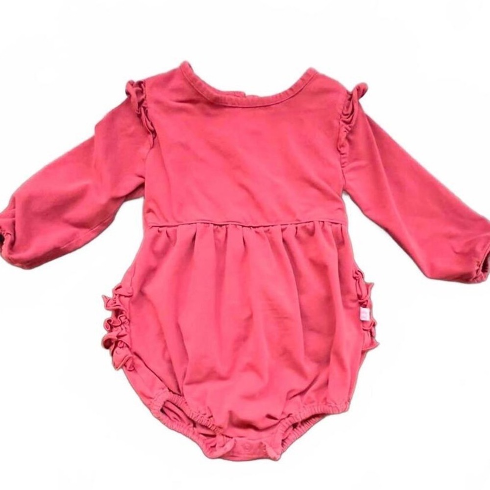 RuffleButts Bubble‎ Romper Pink Long Sleeve Ruffle Back 18-24M